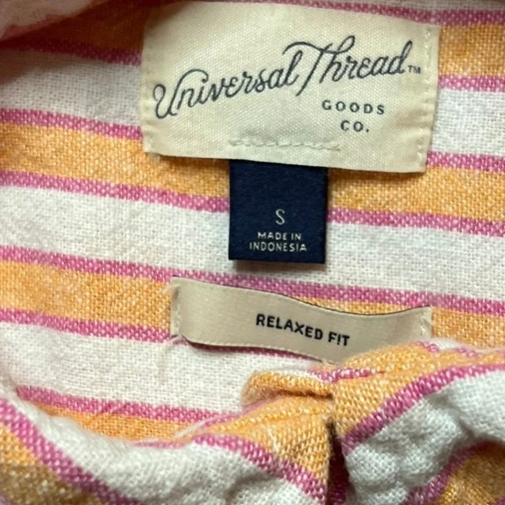 Universal Thread Womens Small Relaxed Fit Linen Striped Button Down Shirt Pink
